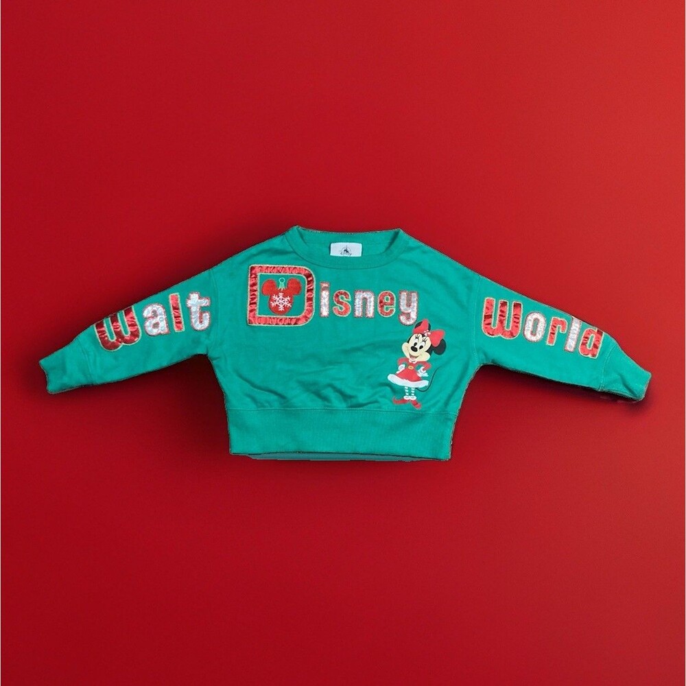 Walt Disney World Parks Minnie Mouse Santa Holiday Jersey Sweatshirt Youth XXS